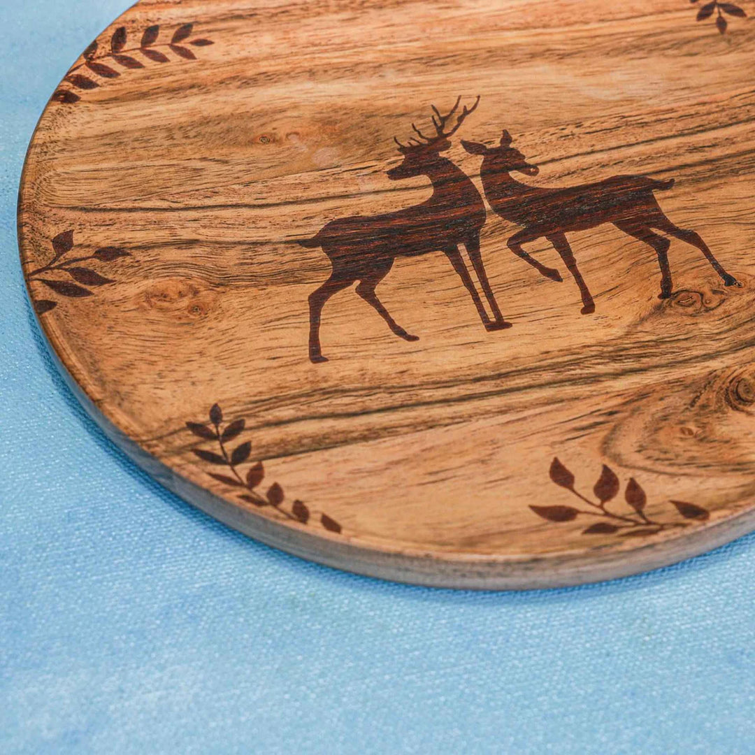 Ireka Homes Multi-Purpose Wild Grove Serving Plate - Premium Acacia Wood Plate - Decorative Kitchen Plate for Serving Food, Drinks, Coffee, and Cheese (8 inches)