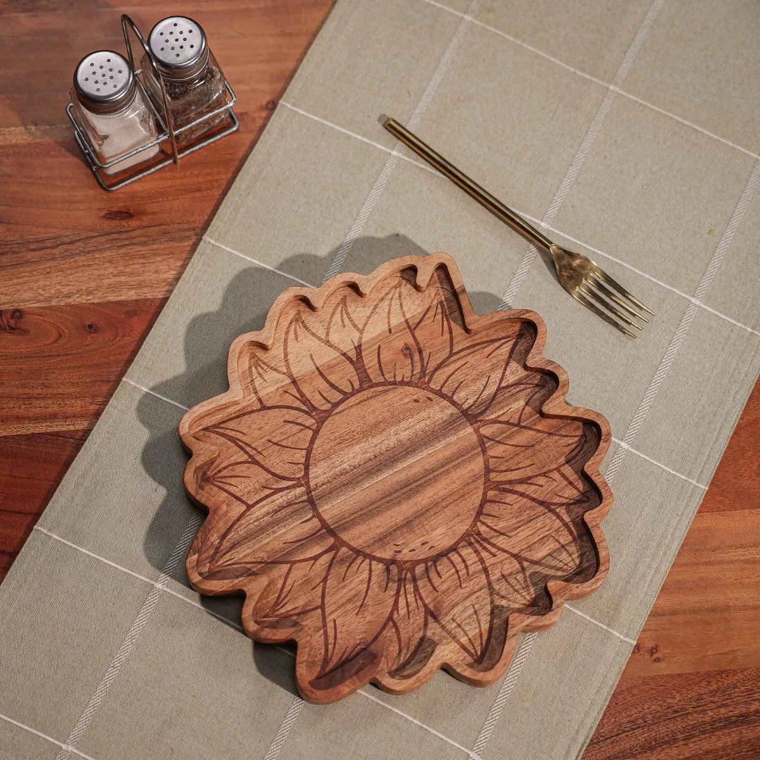 Ireka Homes Multi-Purpose Sunny Side Up Serving Platter - Premium Acacia Wood Platter - Decorative Kitchen Platter for Serving Food, Drinks, Coffee, and Cheese (10.5 inches)