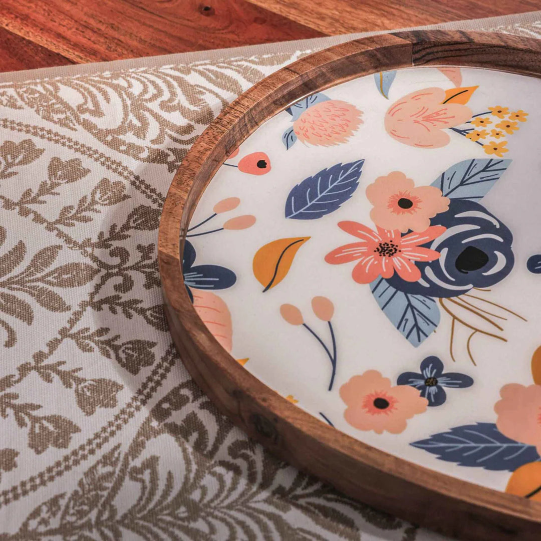 Ireka Homes Multi-Purpose Ovalicious Serving Platter - Premium Acacia Wood Platter With Enamel Coating - Decorative Kitchen Platter for Serving Food, Drinks, Coffee, and Cheese (13x9.5 inches)