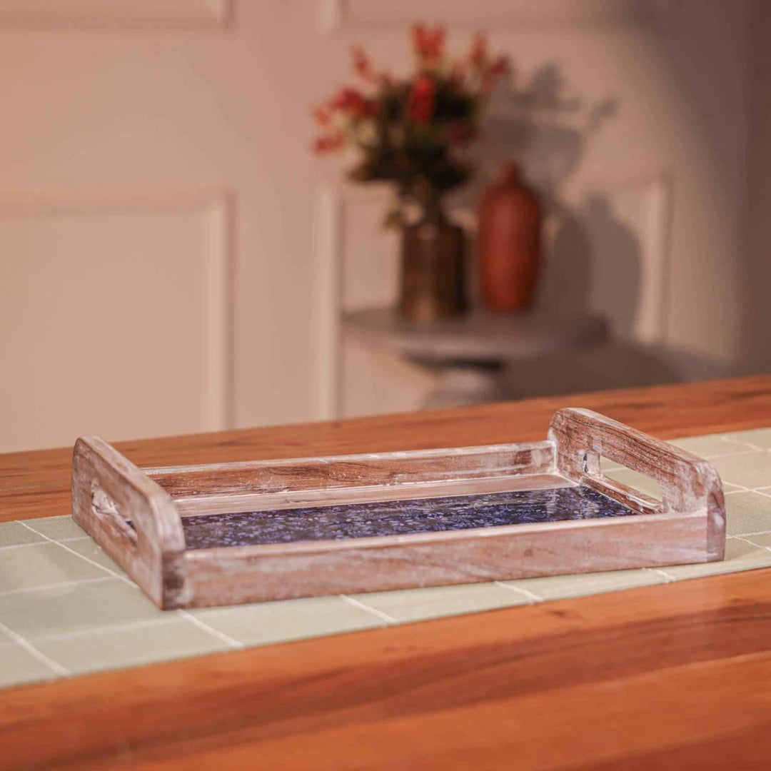 Ireka Homes Multi-Purpose Bhojan Serving Tray – Premium Acacia Wood Tray – Decorative Kitchen Tray for Serving Food, Drinks, Coffee, and Cheese (15.5x10 inches)