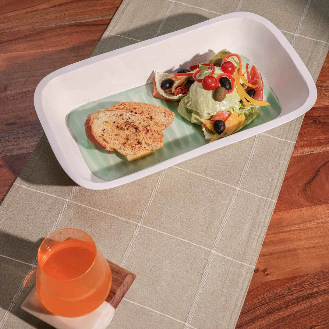 Ireka Homes Multi-Purpose Mint to Be Serving Platter - Premium Acacia Wood Platter With Enamel Coating - Decorative Kitchen Platter for Serving Food, Drinks, Coffee, and Cheese (15.8x8.5 inches)