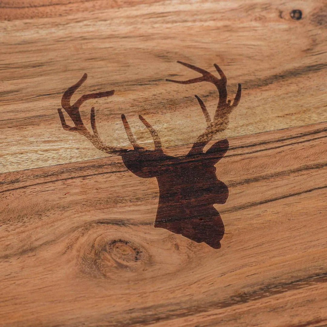 Ireka Homes Multi-Purpose Antler Crest Serving Plate - Premium Acacia Wood Plate - Decorative Kitchen Plate for Serving Food, Drinks, Coffee, and Cheese (8 inches)