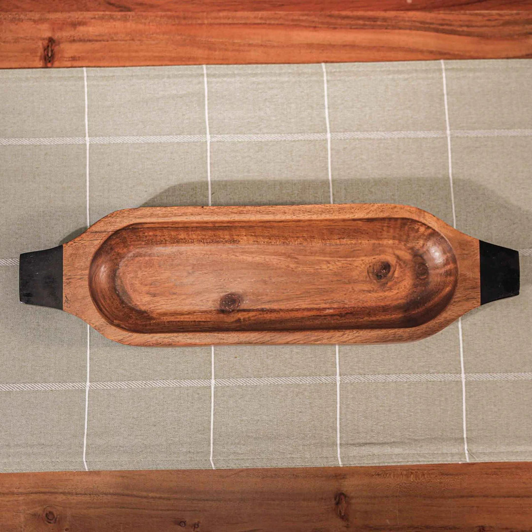 Ireka Homes Multi-Purpose Paddle Up Serving Tray – Premium Acacia Wood Tray – Decorative Kitchen Tray for Serving Food, Drinks, Coffee, and Cheese (16x4.5 inches)