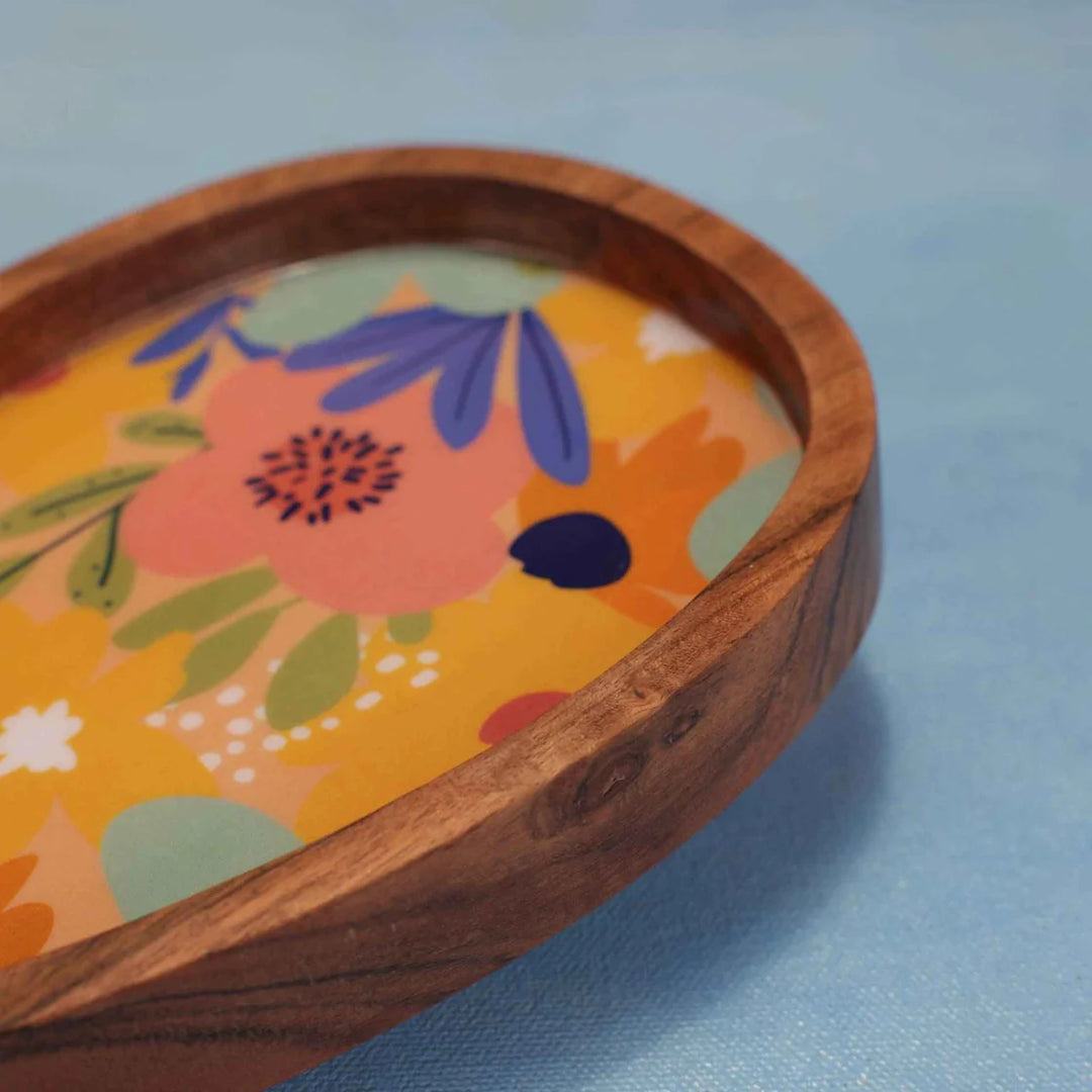 Ireka Homes Multi-Purpose Eggstravagant Serving Platter - Premium Acacia Wood Platter With Enamel Coating - Decorative Kitchen Platter for Serving Food, Drinks, Coffee, and Cheese (9x5.5 inches)