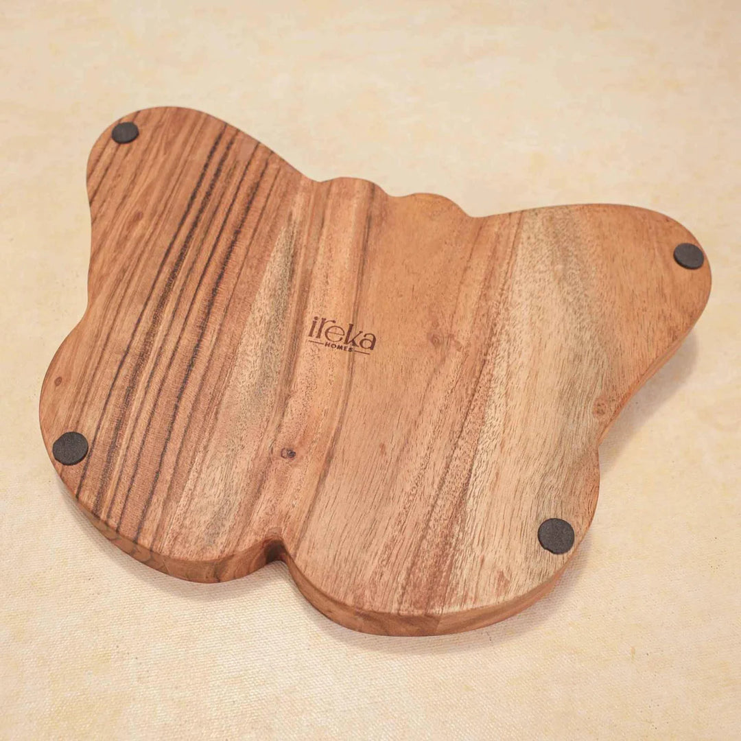 Ireka Homes Multi-Purpose Butterfly Effect Serving Platter - Premium Acacia Wood Platter - Decorative Kitchen Platter for Serving Food, Drinks, Coffee, and Cheese (10.5x8 inches)