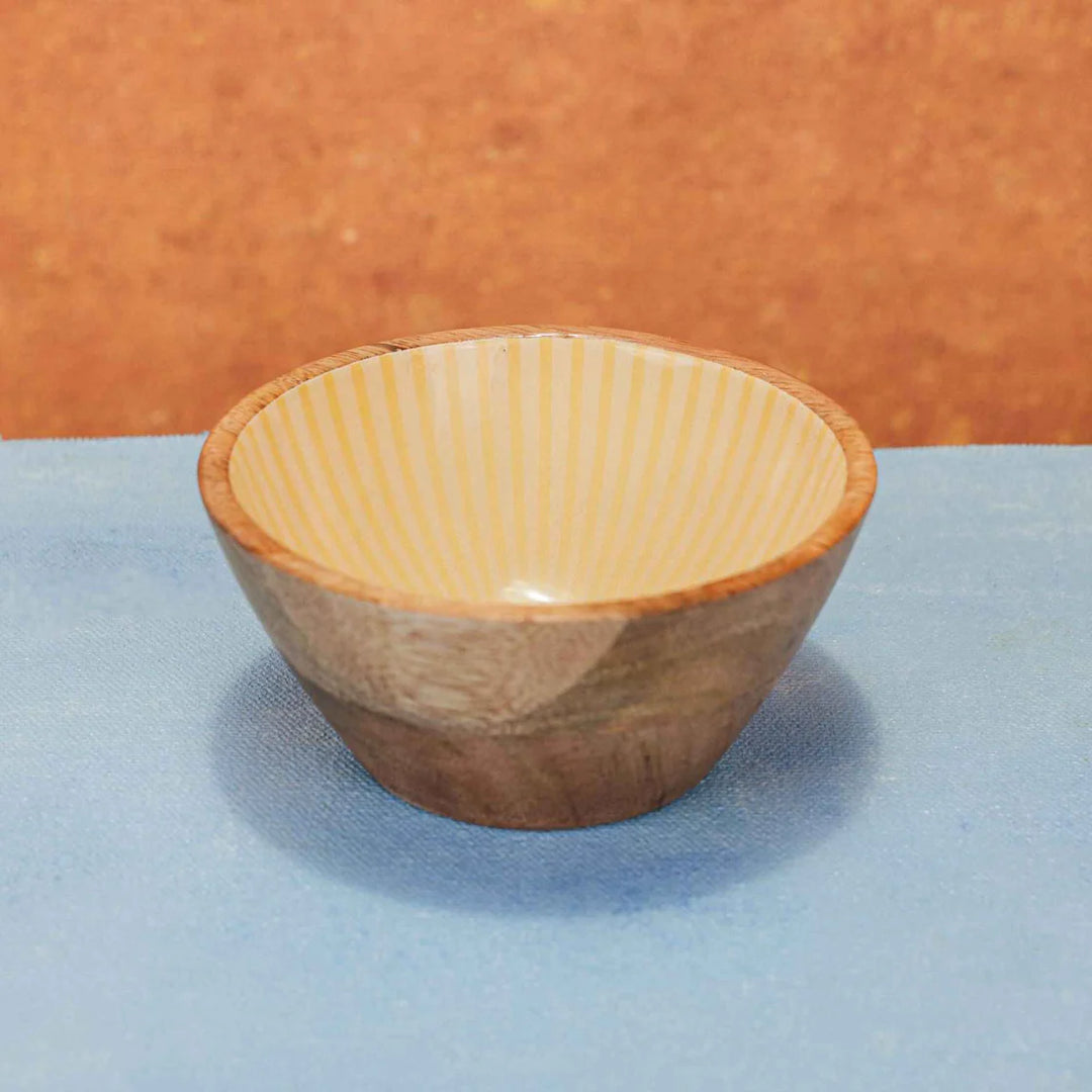 Ireka Homes Handcrafted Tripple Treat Serving Bowls - Multipurpose Mango Wood Bowls With Enamel - Durable Bowls for Serving Food, Snacks, and Desserts (19x5 inches)