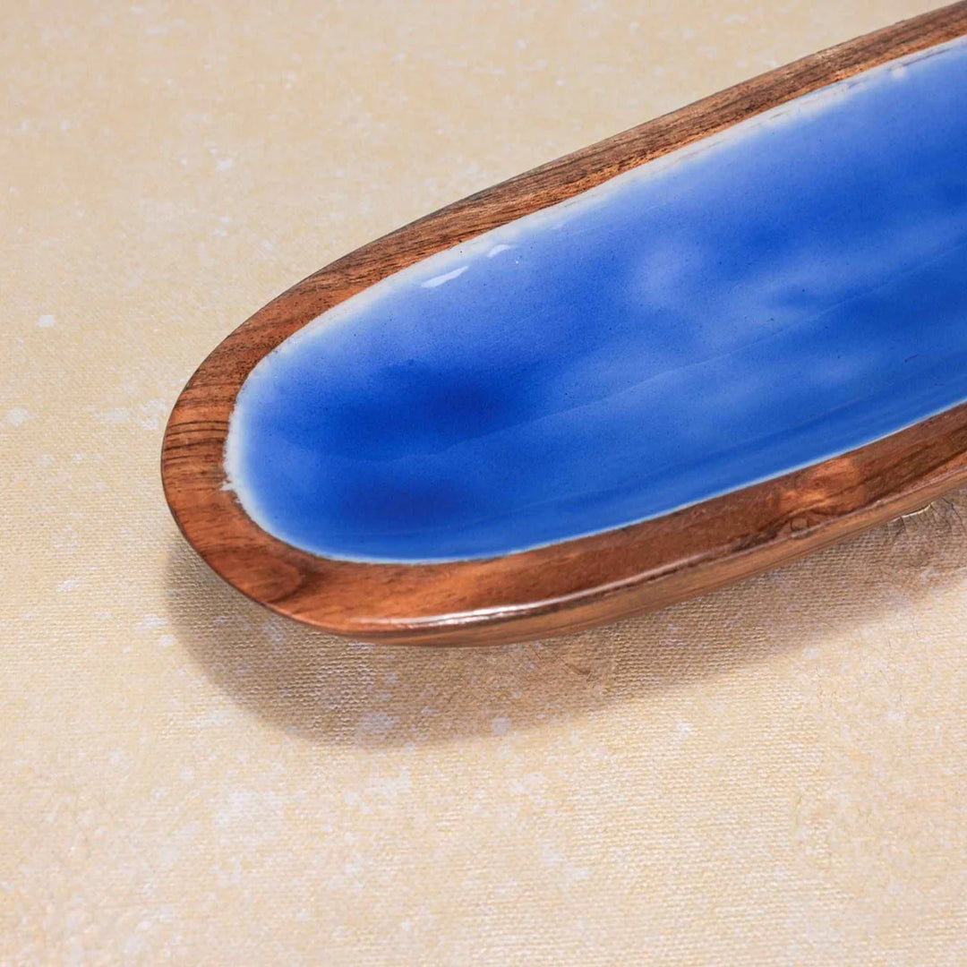 Ireka Homes Multi-Purpose Snack Attack Serving Platter - Premium Acacia Wood Platter With Enamel Coating - Decorative Kitchen Platter for Serving Food, Drinks, Coffee, and Cheese (14x4.25 inches)