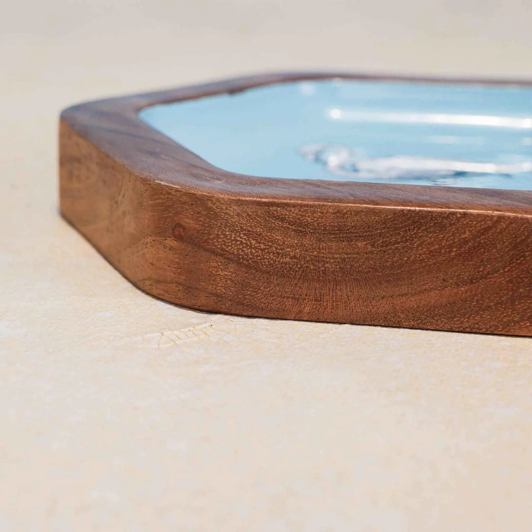 Ireka Homes Multi-Purpose Pentingo Serving Platter - Premium Acacia Wood Platter With Enamel Coating - Decorative Kitchen Platter for Serving Food, Drinks, Coffee, and Cheese (7 inches)
