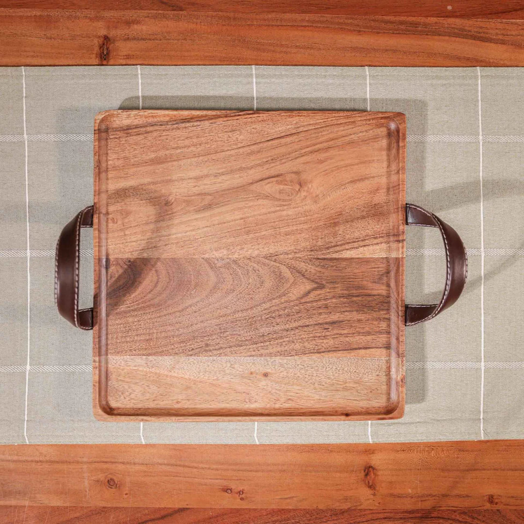 Ireka Homes Multi-Purpose Sampoorna Serving Tray – Premium Acacia Wood Tray – Decorative Kitchen Tray for Serving Food, Drinks, Coffee, and Cheese (14x9 inches)