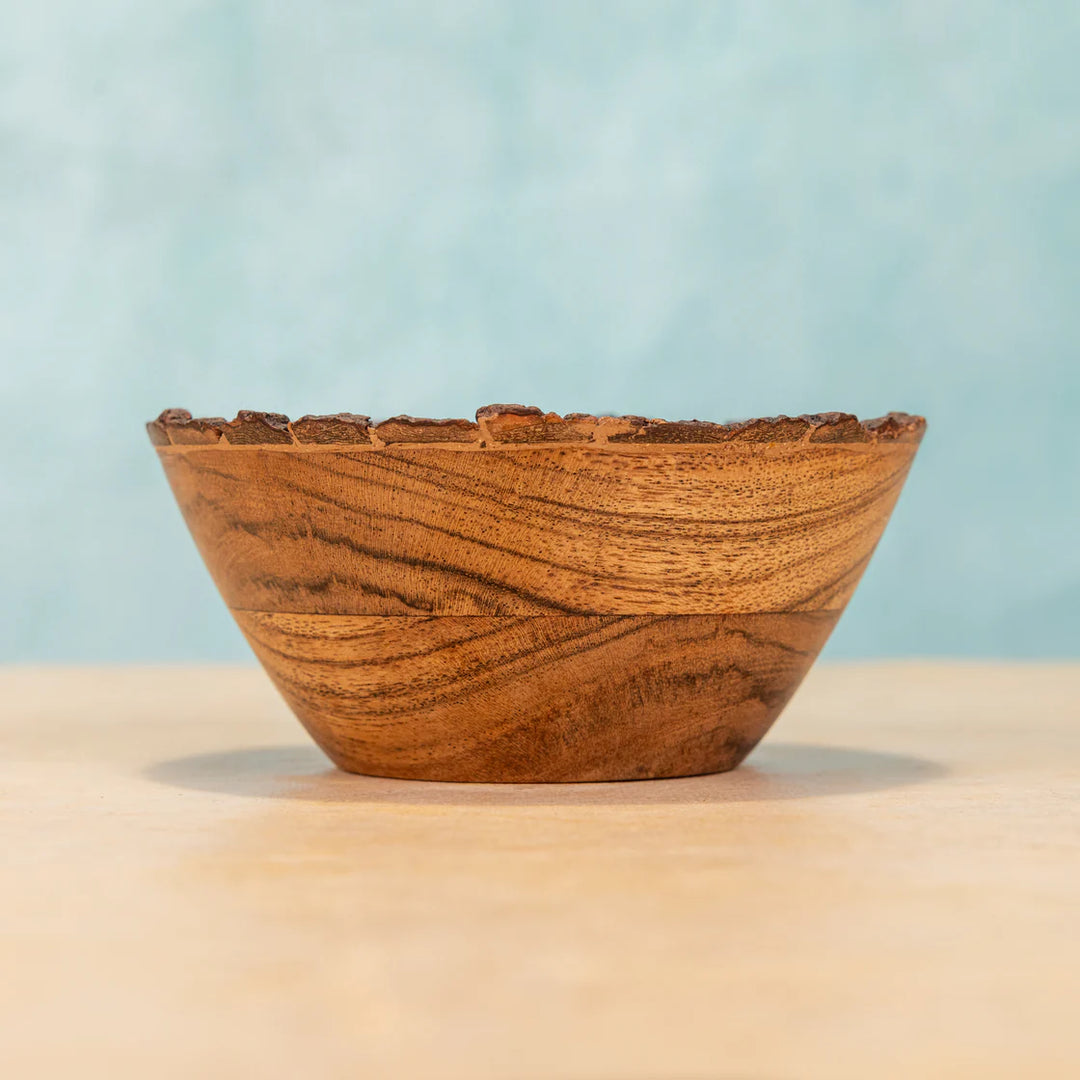 Ireka Homes Handcrafted Vriksha Snack Bowls - Multipurpose Acacia Wood Bowls With Bark - Durable Bowls for Serving Food, Snacks, and Desserts (5 inches)