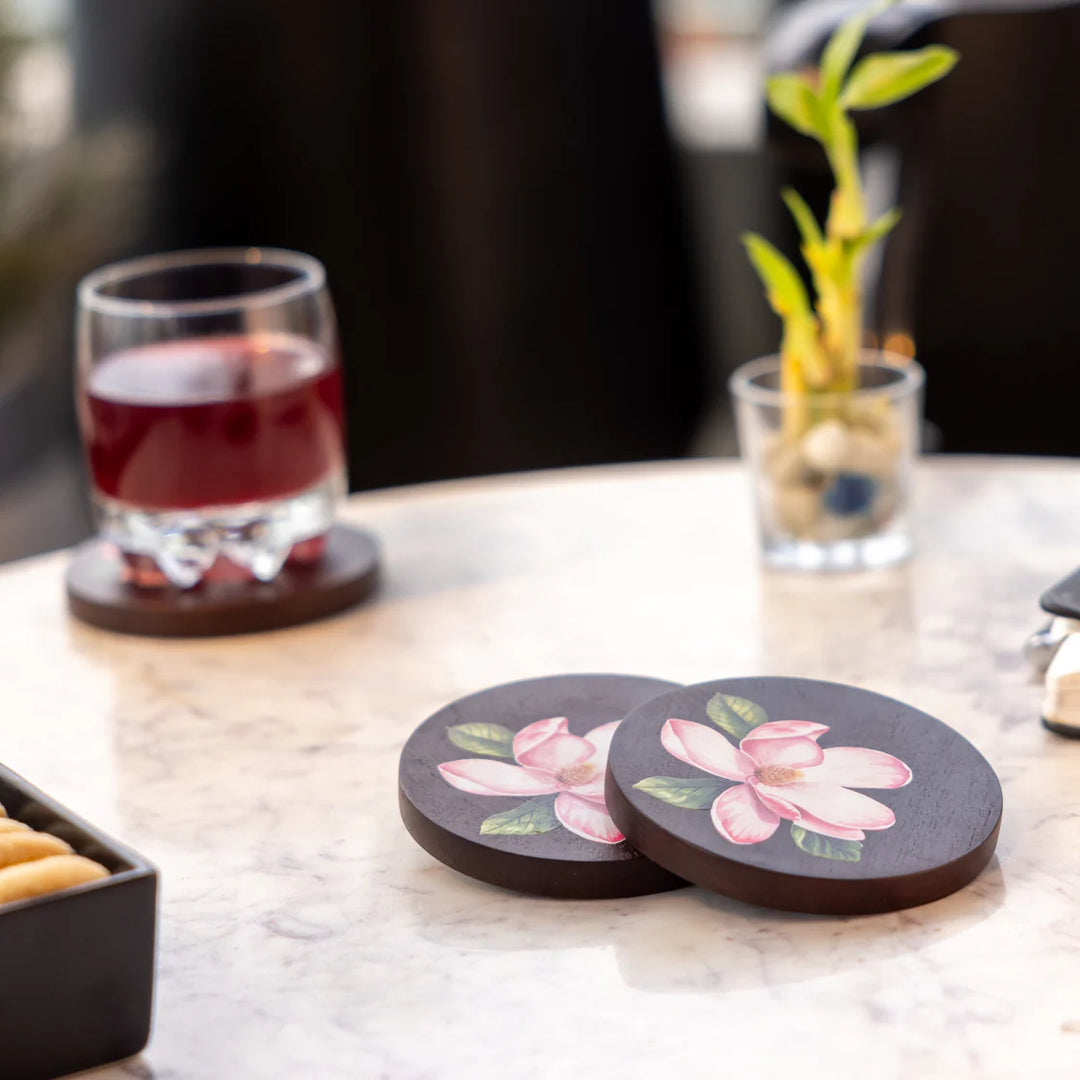 Ireka Homes Sakura Coaster Set – Acacia Wood – Ideal for Coffee Tables, Desks, & Gifting