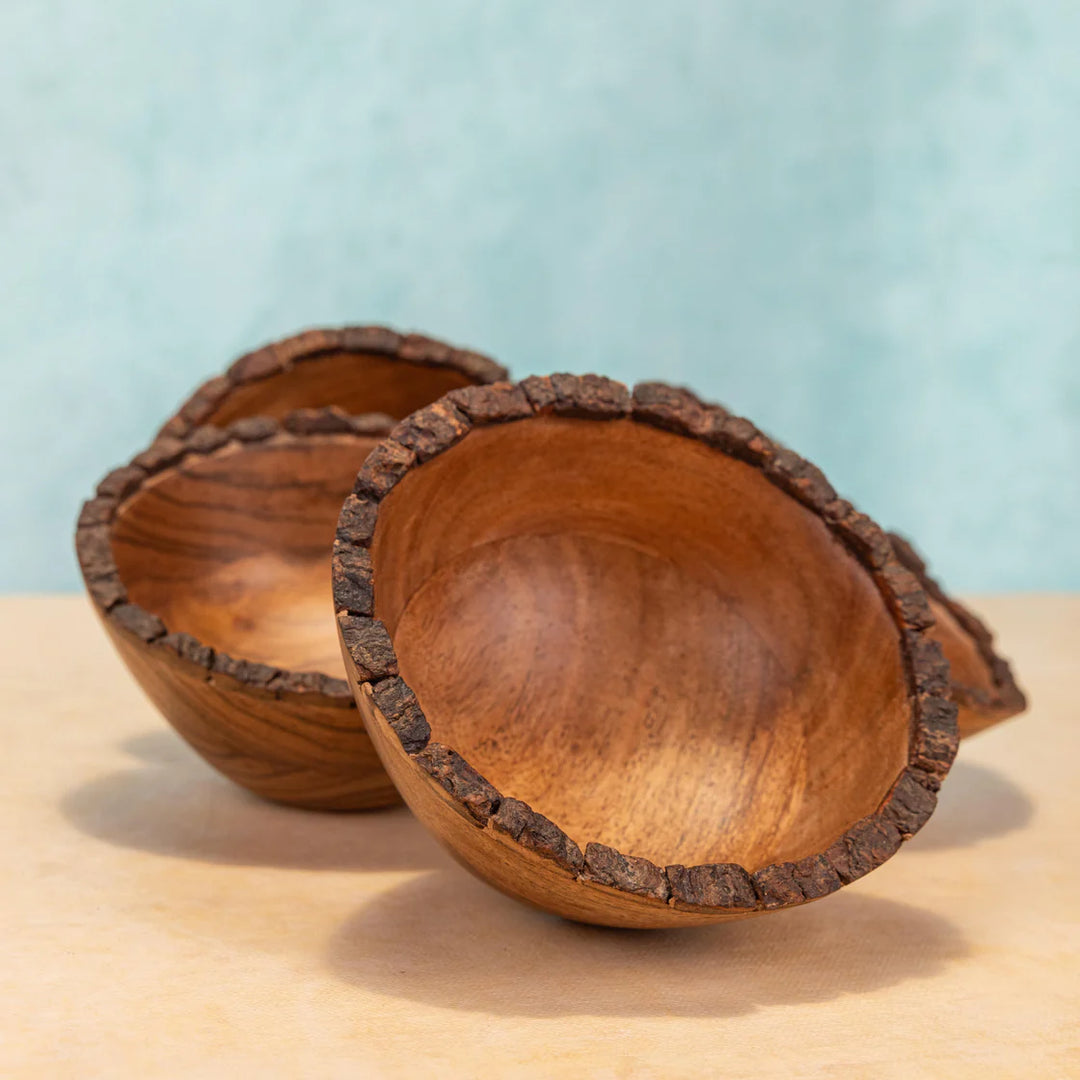 Ireka Homes Handcrafted Vriksha Snack Bowls - Multipurpose Acacia Wood Bowls With Bark - Durable Bowls for Serving Food, Snacks, and Desserts (5 inches)