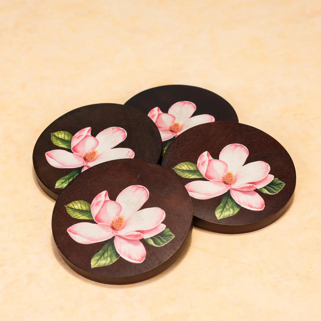 Ireka Homes Sakura Coaster Set – Acacia Wood – Ideal for Coffee Tables, Desks, & Gifting