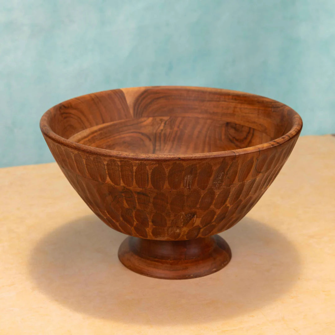 Ireka Homes Handcrafted Amruth Serving Bowls - Multipurpose Acacia Wood Bowls - Durable Bowls for Serving Food, Snacks, and Desserts (12 inches)