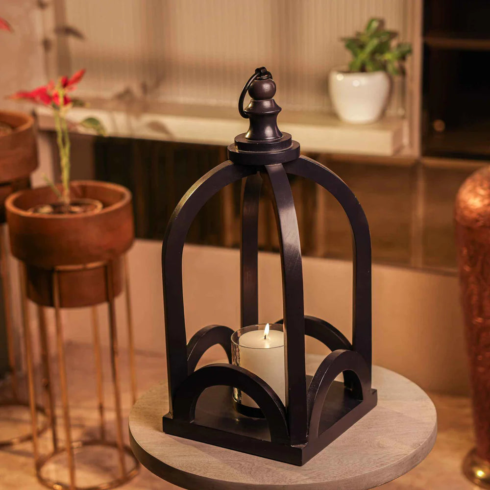Ireka Homes Lumora Wooden Lantern - Handcrafted Acacia Wood & Glass Lantern With Candle - Versatile Candle Holder for Home, Weddings & Festive Ambiance (Pack of 1)
