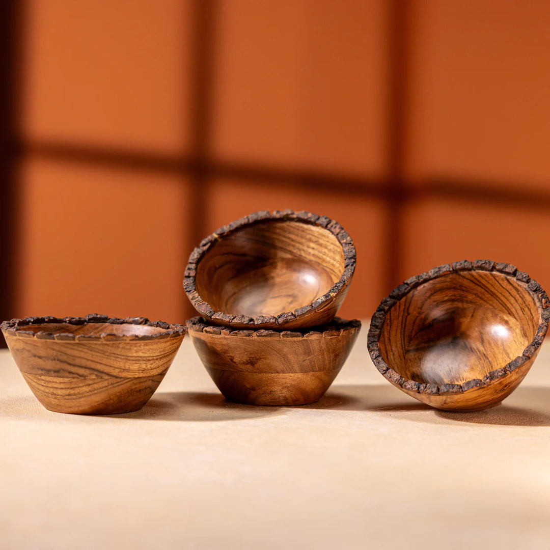 Ireka Homes Handcrafted Vriksha Snack Bowls - Multipurpose Acacia Wood Bowls With Bark - Durable Bowls for Serving Food, Snacks, and Desserts (5 inches)