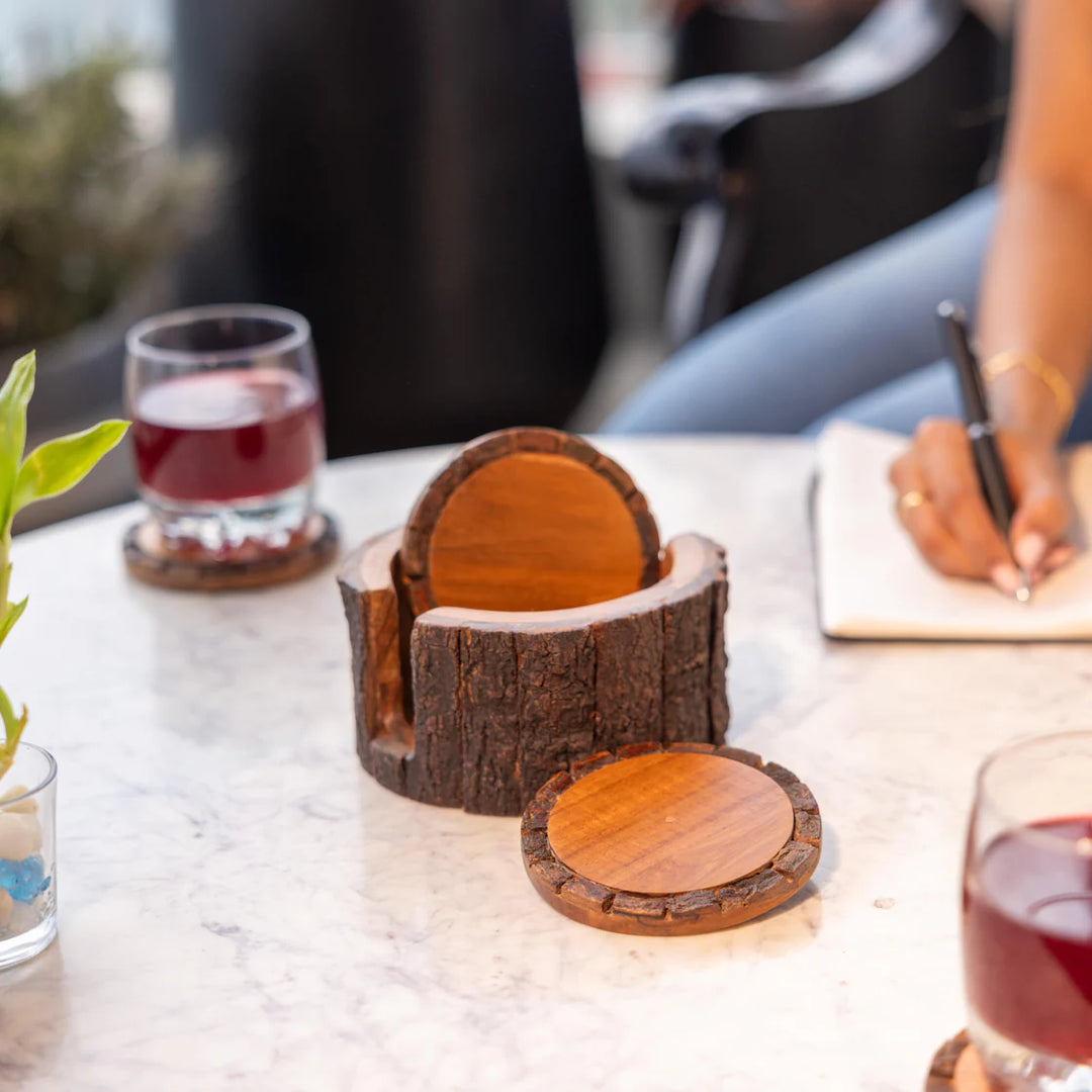 Ireka Homes Vriksha Coaster Set – Acacia Wood – Ideal for Coffee Tables, Desks, & Gifting
