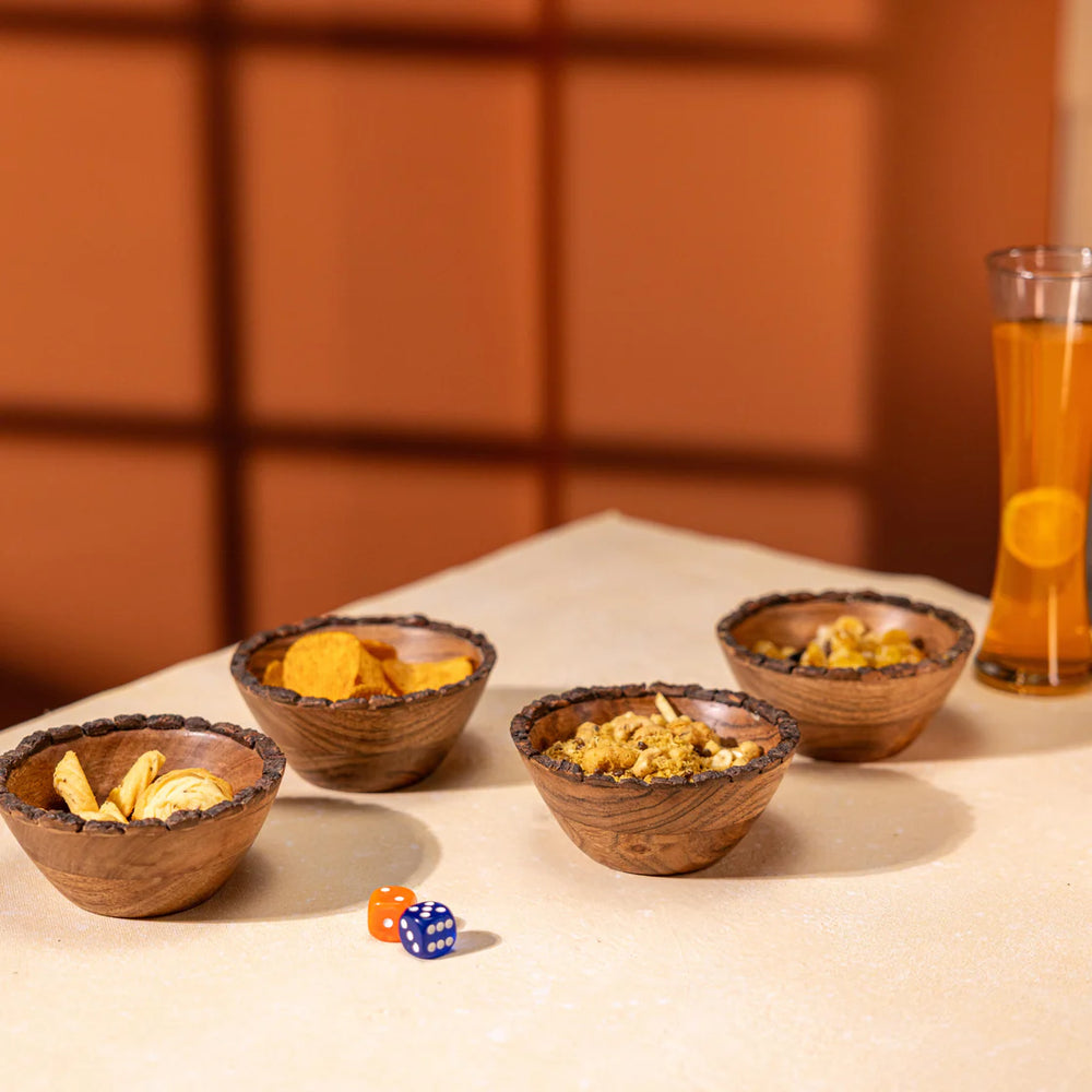 Ireka Homes Handcrafted Vriksha Snack Bowls - Multipurpose Acacia Wood Bowls With Bark - Durable Bowls for Serving Food, Snacks, and Desserts (5 inches)