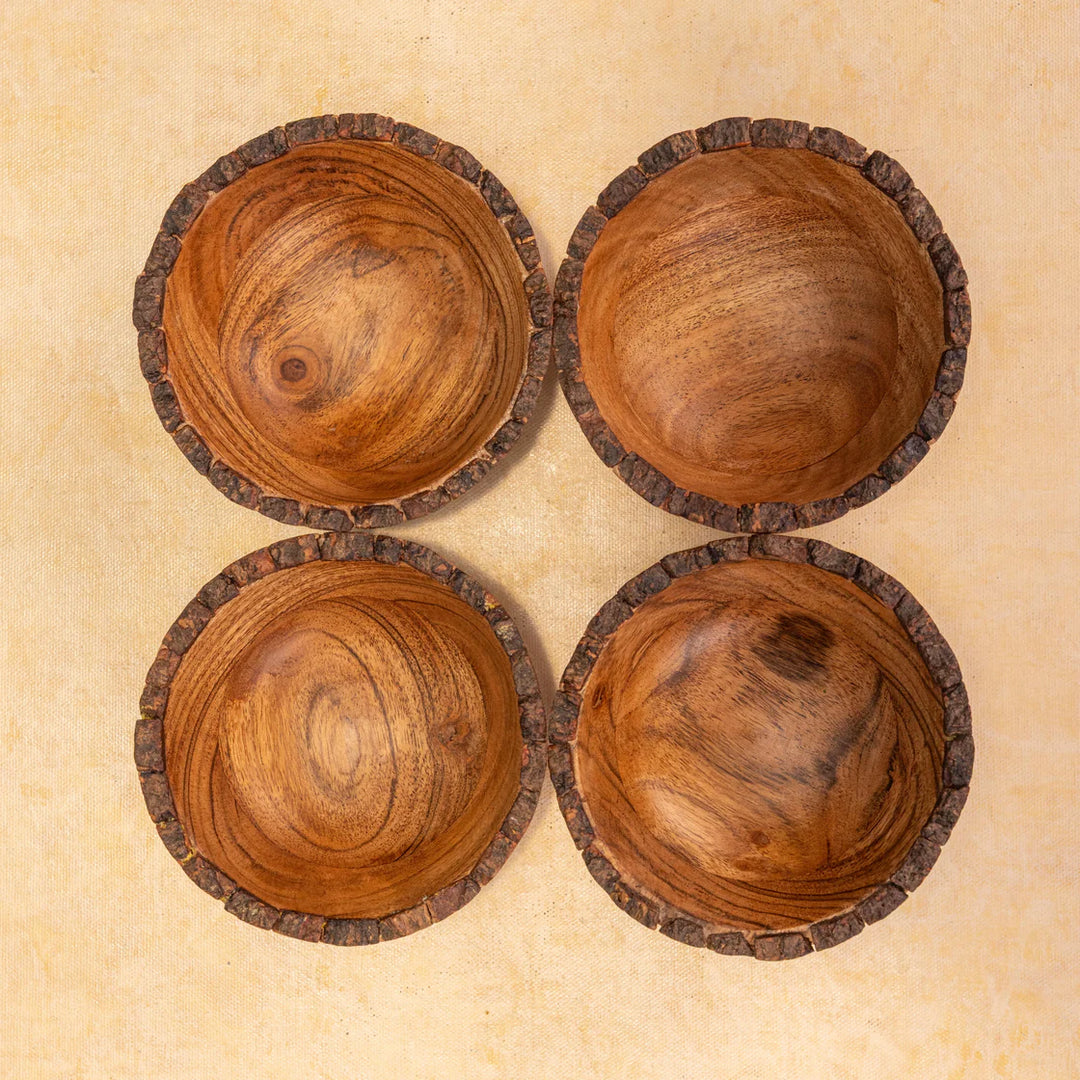 Ireka Homes Handcrafted Vriksha Snack Bowls - Multipurpose Acacia Wood Bowls With Bark - Durable Bowls for Serving Food, Snacks, and Desserts (5 inches)