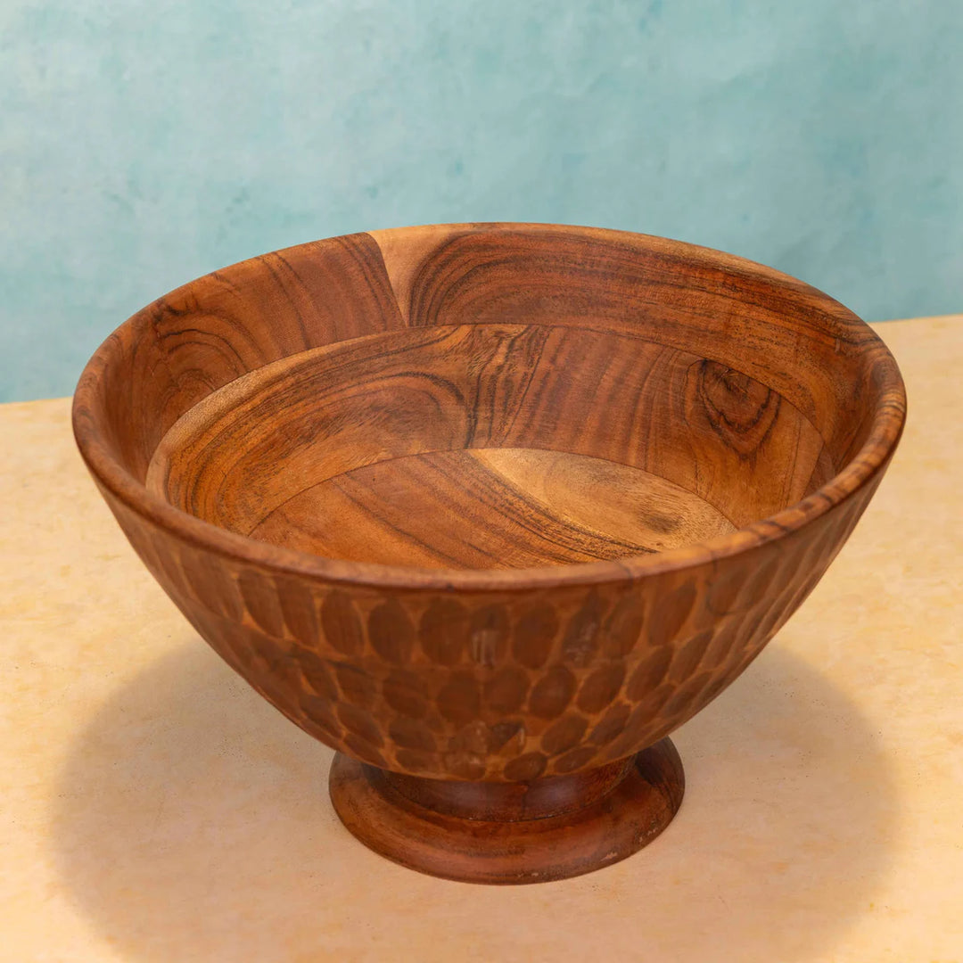 Ireka Homes Handcrafted Amruth Serving Bowls - Multipurpose Acacia Wood Bowls - Durable Bowls for Serving Food, Snacks, and Desserts (12 inches)