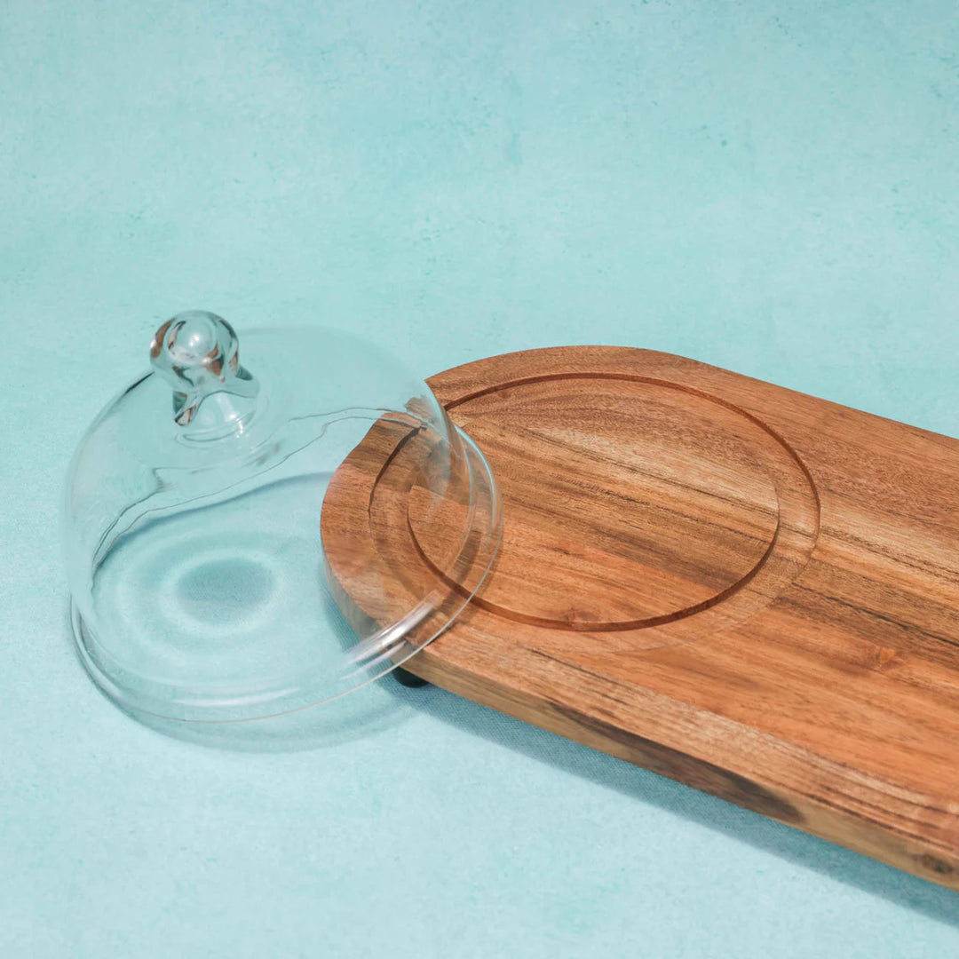 Ireka Homes Dome n Dime Acacia Wood Cake Stand with Glass Dome – Handmade, Sustainable, Foodsafe – Perfect for Mini Cakes, Fruits, and Snacks