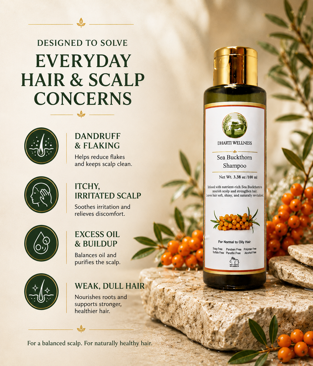 Sea Buckthorn Shampoo | Improves Scalp health | De-Tangle | Conditioning | Sulphate Free | Paraben - Free