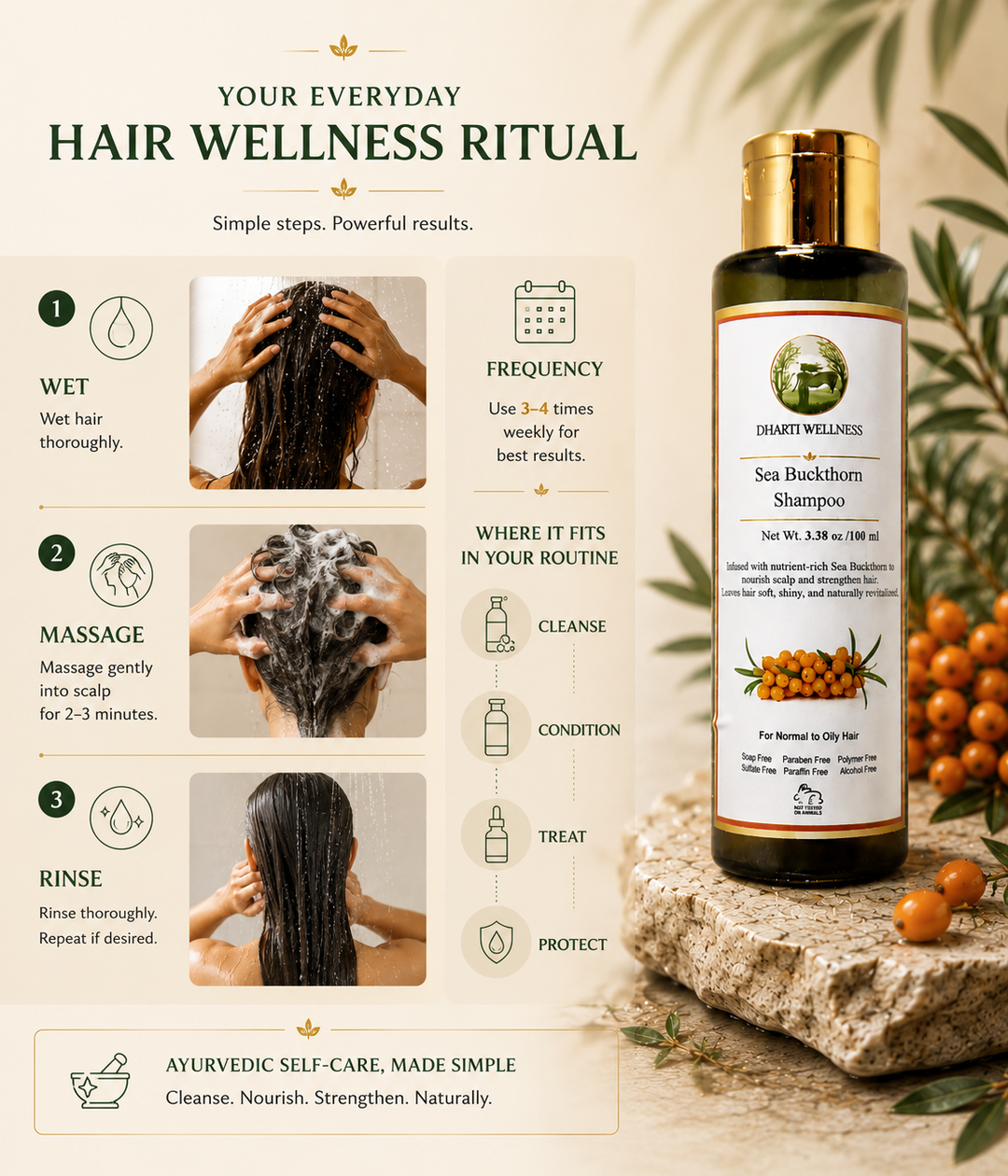 Sea Buckthorn Shampoo | Improves Scalp health | De-Tangle | Conditioning | Sulphate Free | Paraben - Free