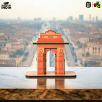 India Gate Wooden Desk Organizer with Test Tube Planter, Pen Stand & Visiting Card Holder | Table Top Patriotic Souvenir | Independence Day Gift