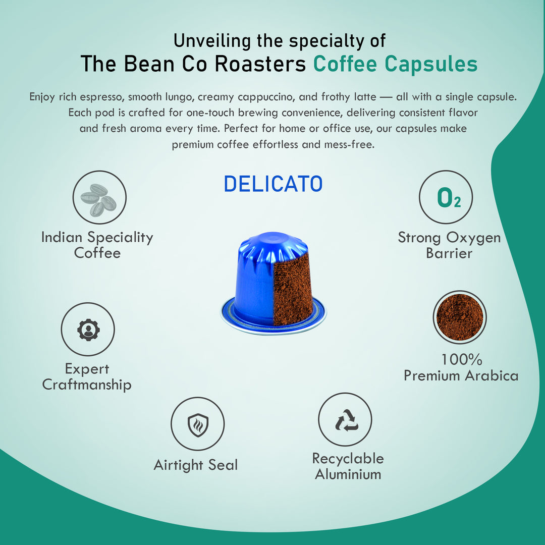 The Bean Co Roasters Coffee Capsule Machine with Integrated Milk Tank | 40 Nespresso®-Compatible Coffee Capsules | Combo Pack