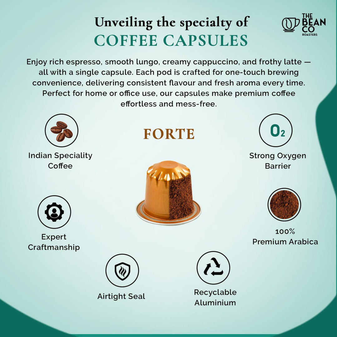 The Bean Co Roasters Forte Aluminium Coffee Capsules | Intensity 9 | Bold & Full-Bodied | Medium - Dark Roast | 100% Premium Arabica