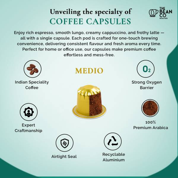 The Bean Co Roasters Medio Aluminium Coffee Capsules | Intensity 8 | Balanced & Nutty