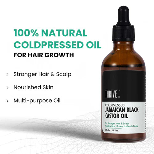ThriveCo Cold-Pressed Jamaican Black Castor Oil | For Healthy Hair, Skin, Eyebrows, Eyelashes & Nails | For Men & Women (50ml)