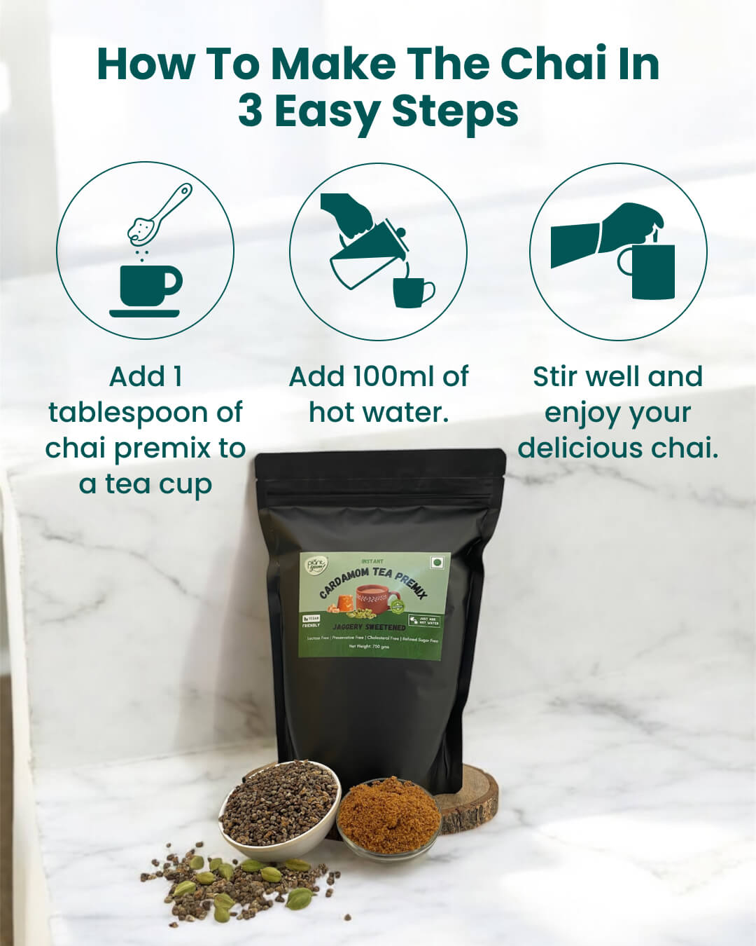 Jaggery Tea Premix - Cardamom (Elaichi) - Super Saver Pack - 750gm