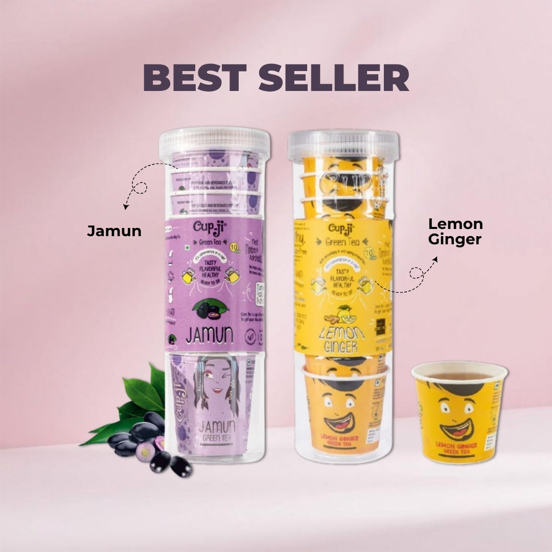 Cupji Best Selling Green Tea Combo – Jamun + Lemon Ginger (20 Instant Cups)