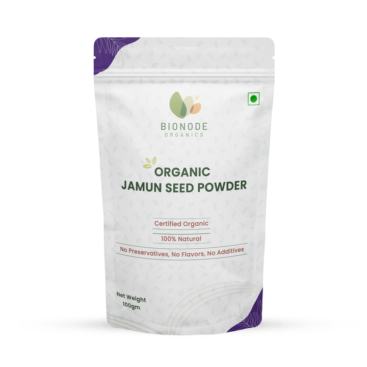 Bionode Organics Certified Organic Jamun Seed Powder For Healthy Digestion & Sugar Levels | 100% Pure & Natural | Good For Heart Health, Immune System | Pack of 2