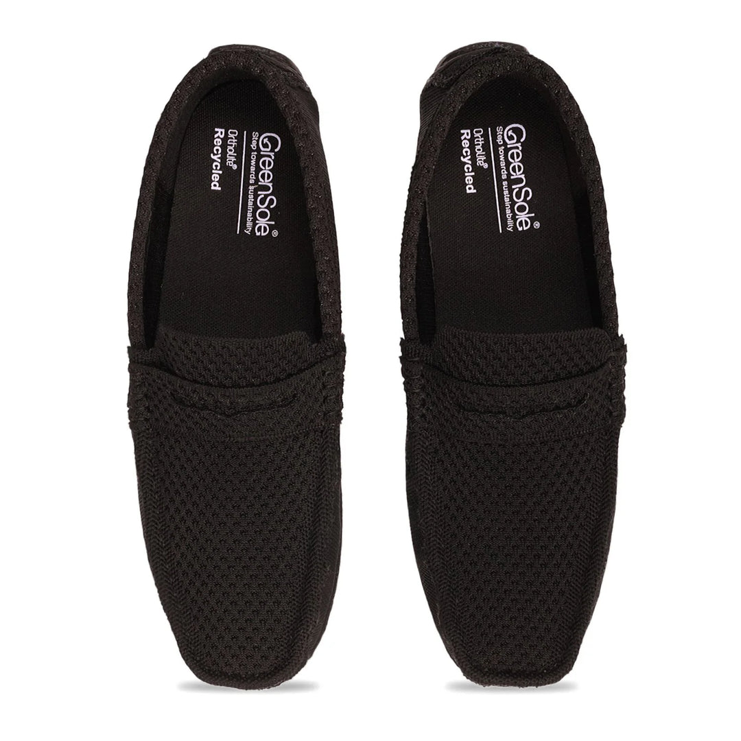 Greensole jet black moc mens shoes loafers