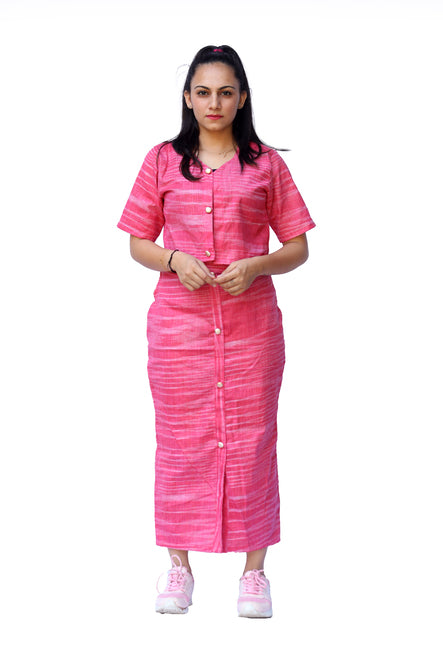 Agati Design Jiva Yarn Woven Top & Skirt Set | Khadi Cotton | Pink, M-XL