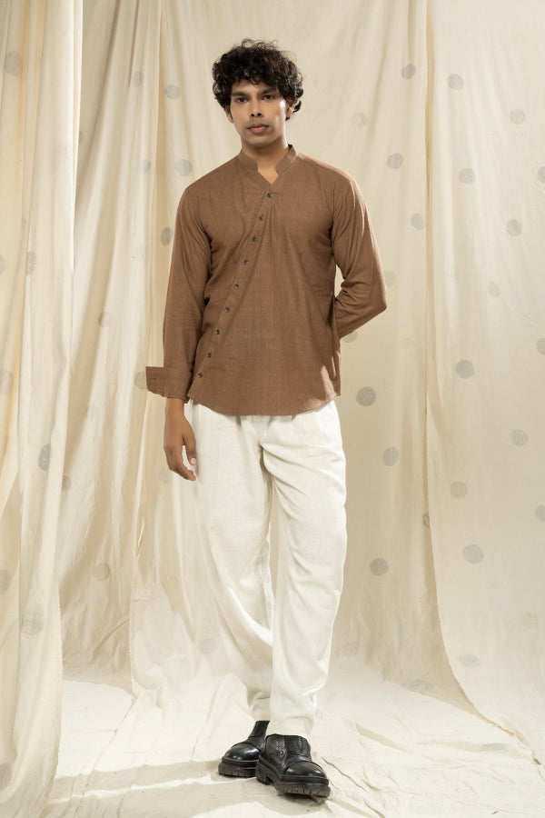 Handwoven Heritage- Timeless Essential Men's Kurta with Mandarin Collar