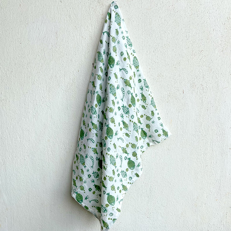 Whitewater Kids Gift Set - Organic Fish Print Kapok Pillow +  Swaddle