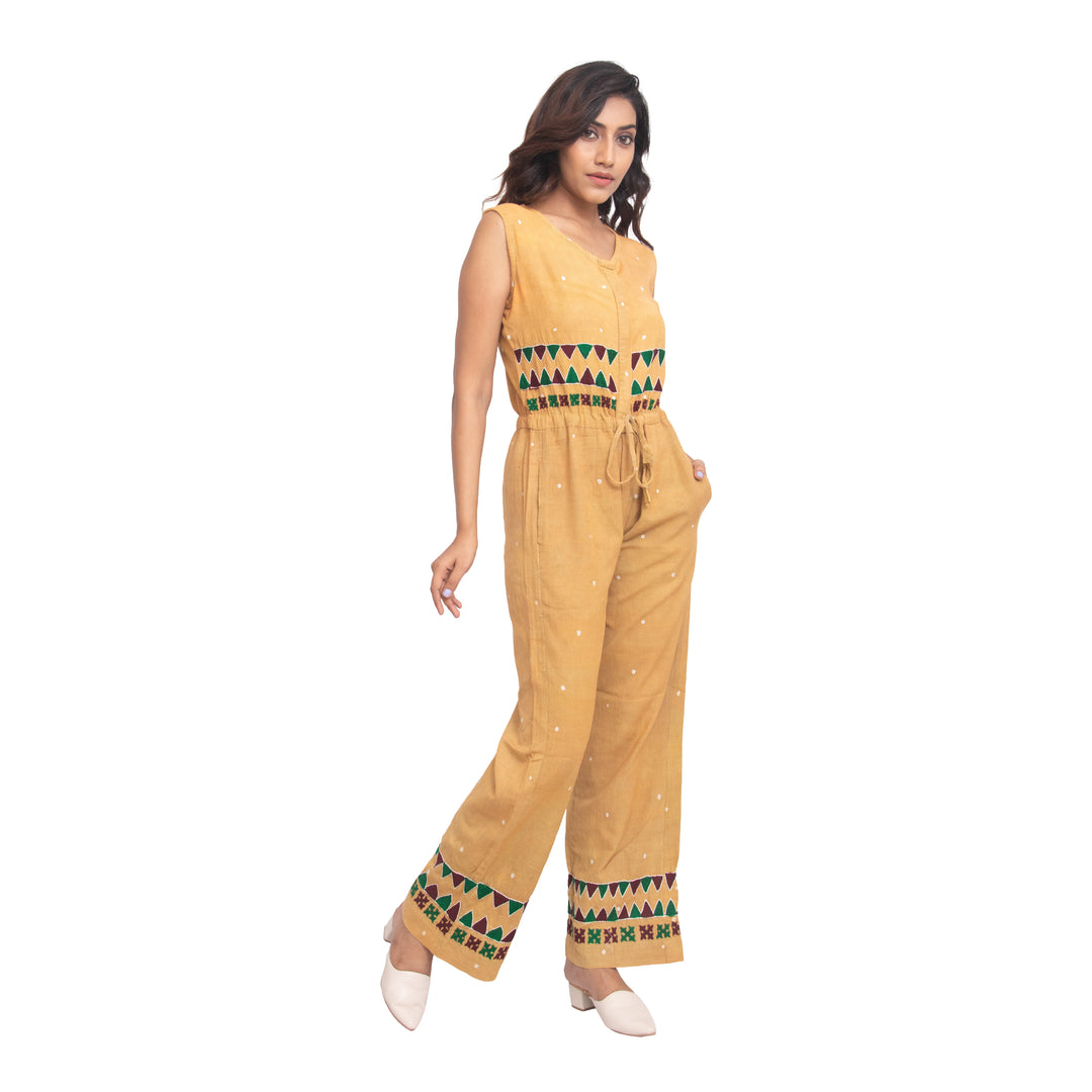 Agati Design Kani Jumpsuit with Batik Print and Hand Embroidery.