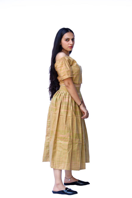 Agati Design Karvi Mehendi Yarn Dyed Top and Skirt