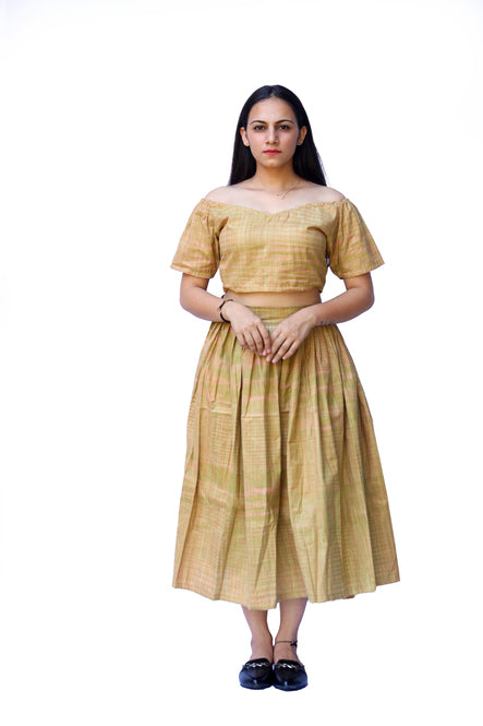 Agati Design Karvi Mehendi Yarn Dyed Top and Skirt