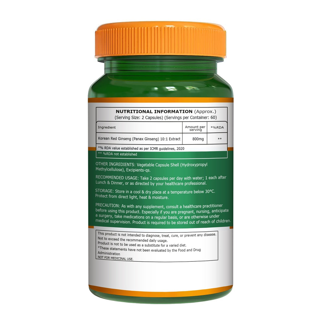 Korean Ginseng (Panax) Capsules 120 Count  Energy, Stamina & Brain Health