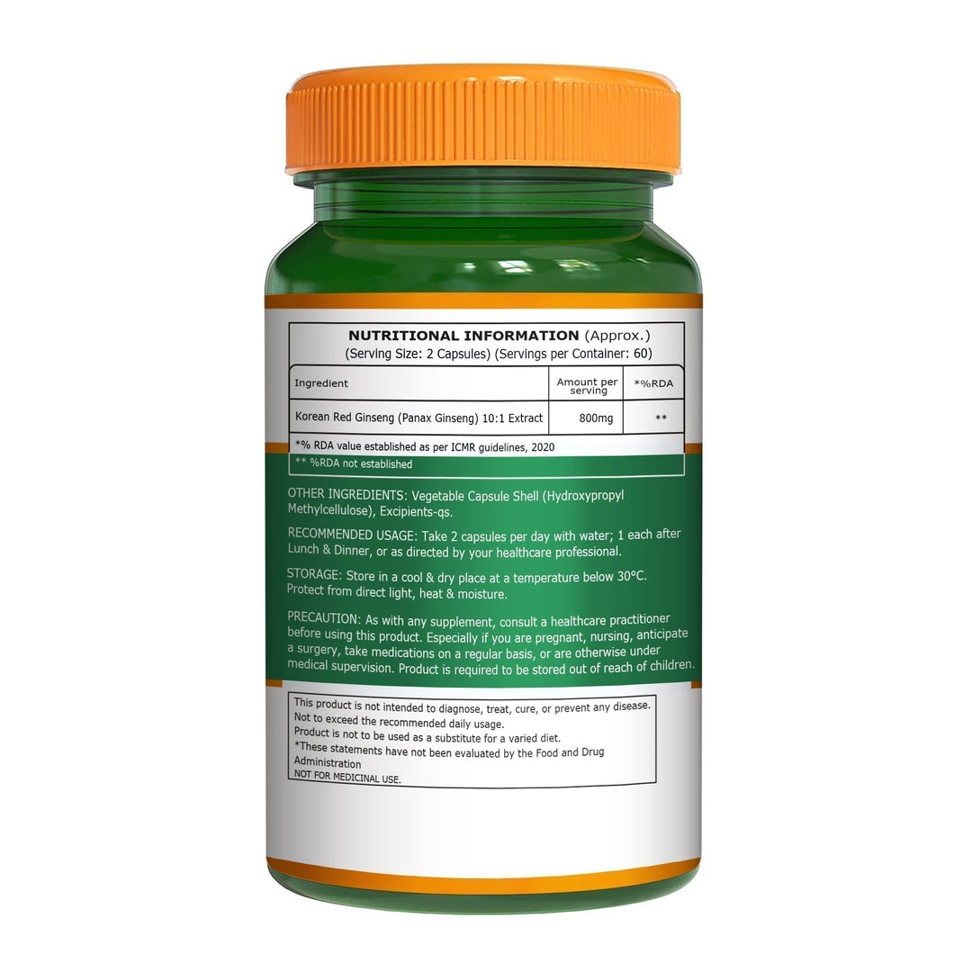 Korean Ginseng (Panax) Capsules 120 Count  Energy, Stamina & Brain Health