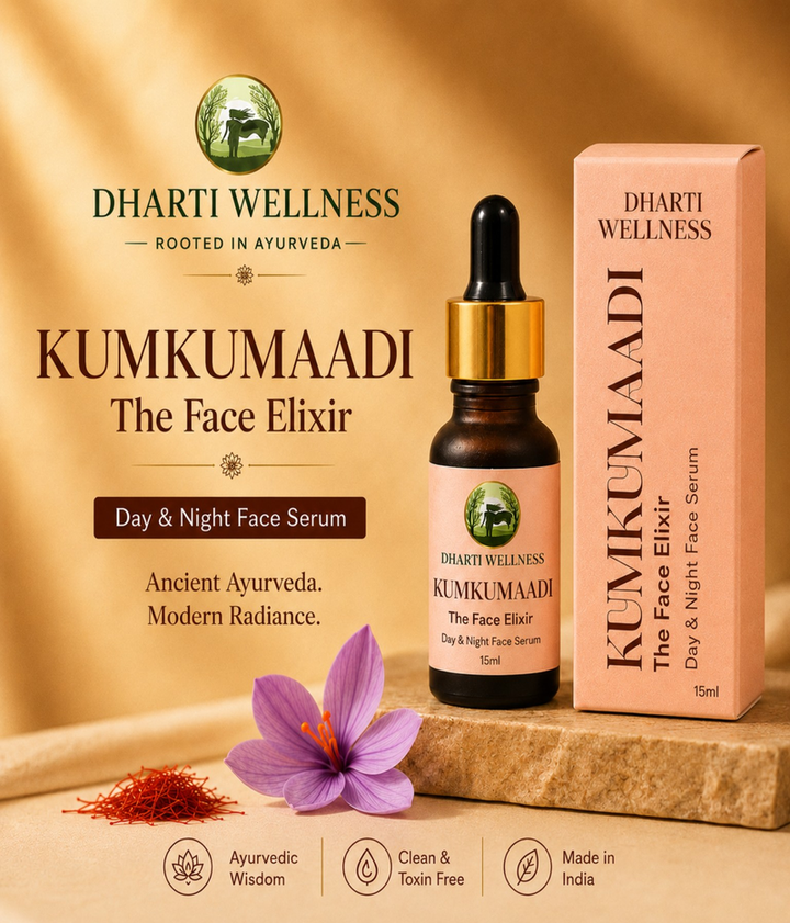 Dharti Wellness Kumkumaadi Day & Night Face Serum | Ayurvedic Face Oil for Anti-Ageing, Pigmentation, Acne & Brightening