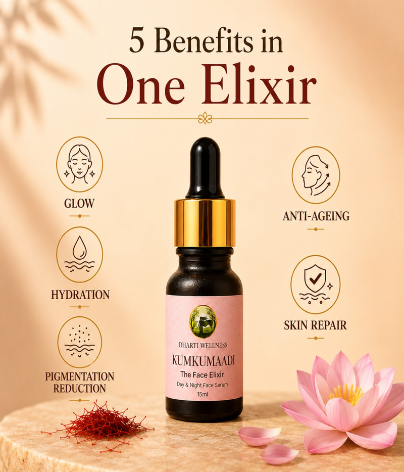 Dharti Wellness Kumkumaadi Day & Night Face Serum | Ayurvedic Face Oil for Anti-Ageing, Pigmentation, Acne & Brightening