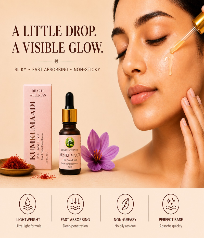 Dharti Wellness Kumkumaadi Day & Night Face Serum | Ayurvedic Face Oil for Anti-Ageing, Pigmentation, Acne & Brightening