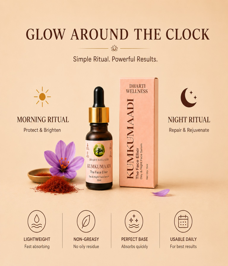 Dharti Wellness Kumkumaadi Day & Night Face Serum | Ayurvedic Face Oil for Anti-Ageing, Pigmentation, Acne & Brightening