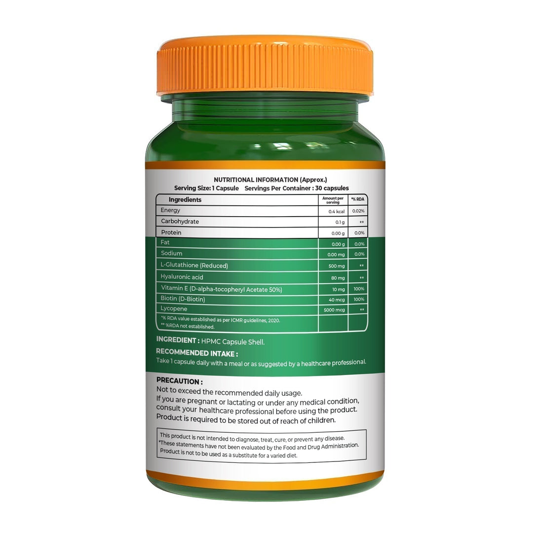 L-Glutathione Reduced+ with Hyaluronic Acid, Vitamin E, Biotin & Lycopene