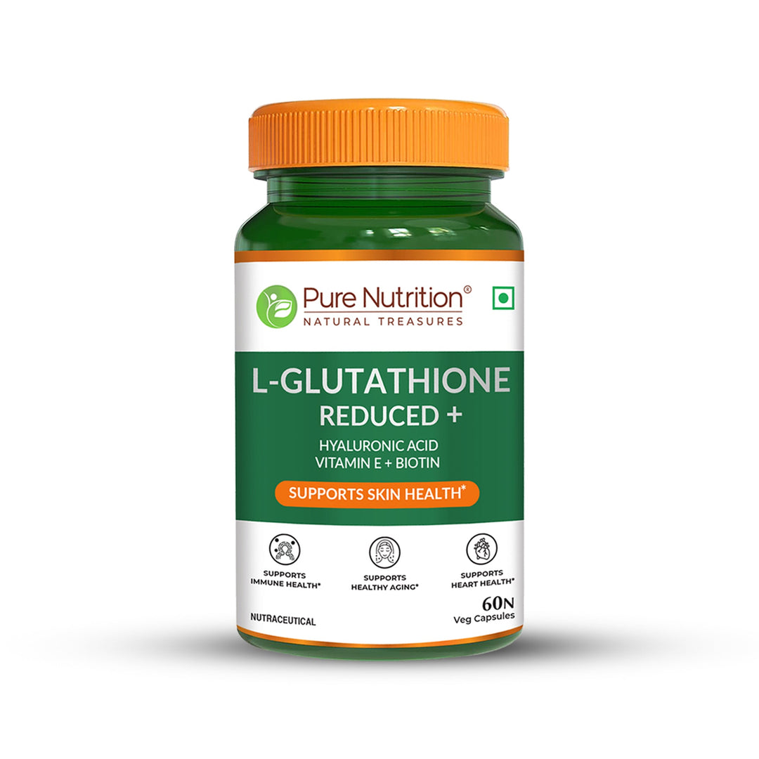 L-Glutathione Reduced+ | With Hyaluronic Acid, Vitamin E & Biotin | 60 Veg Capsules